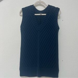 ME+EM Navy Blue Sleeveless V-Neck Cable Knit Sweater Vest